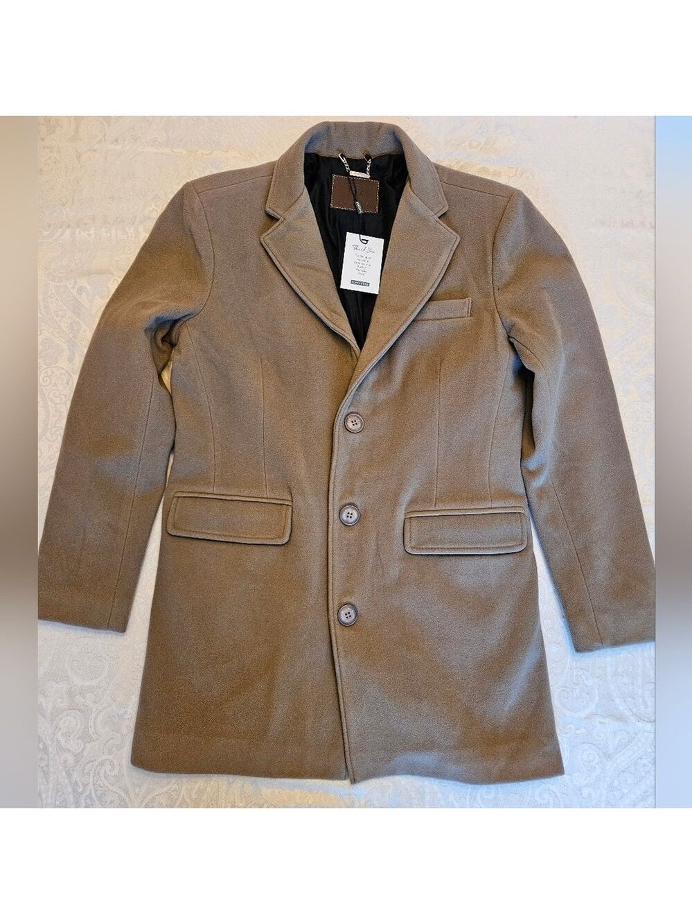 Men's Wool Coat Buttoned 80% Turkish Wool, Beige, Warm, Medium, Snover, NWT
